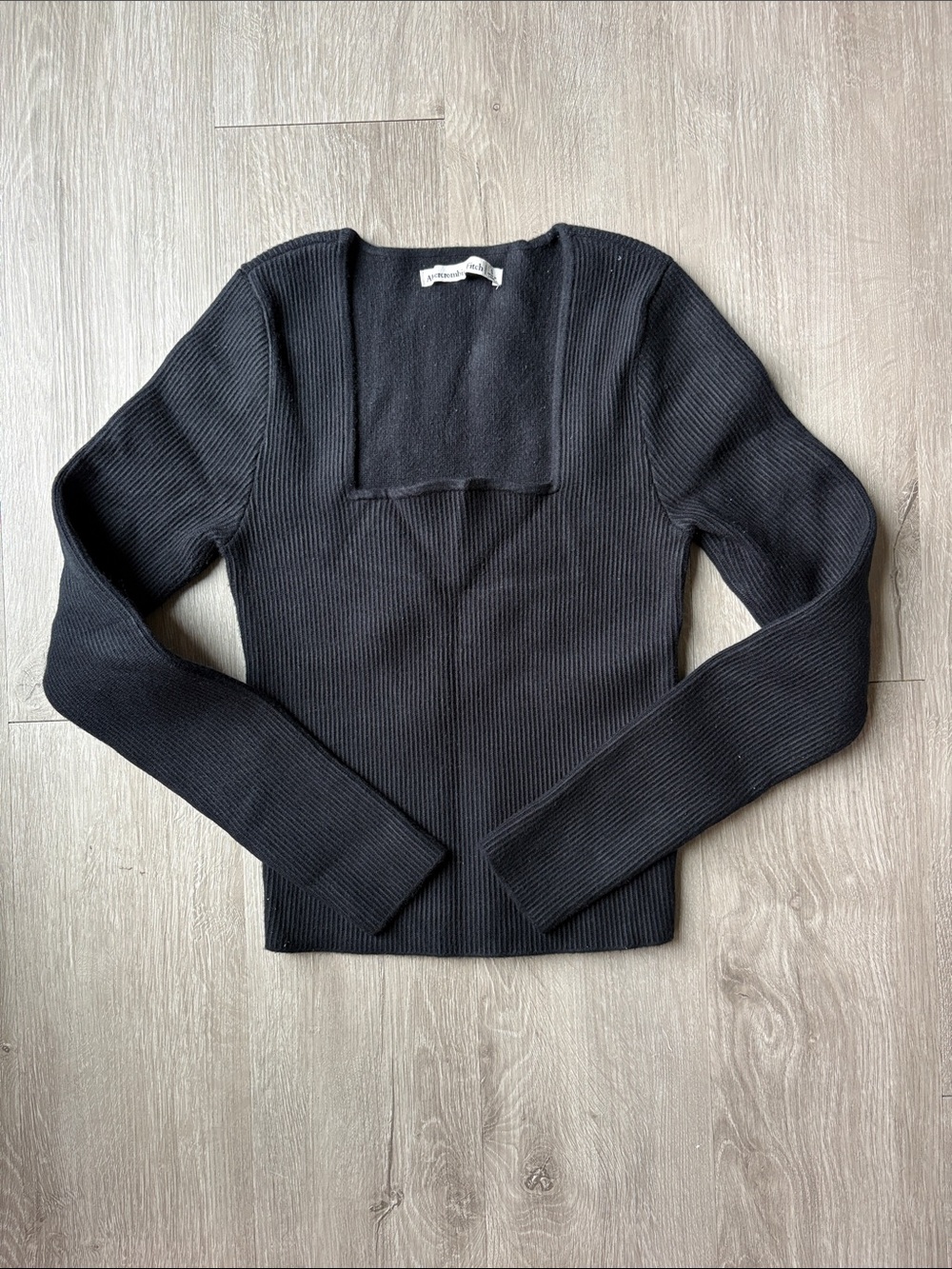Abercrombie & Fitch Black Ribbed Square-Neck Sweater